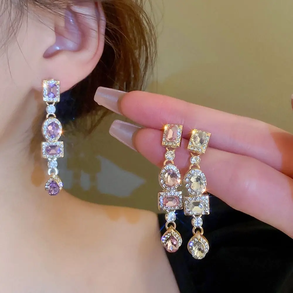 

Crystal Dangle Earrings Fashion Square Green Pink Drop Earrings Shiny Fashion Jewelry Wedding