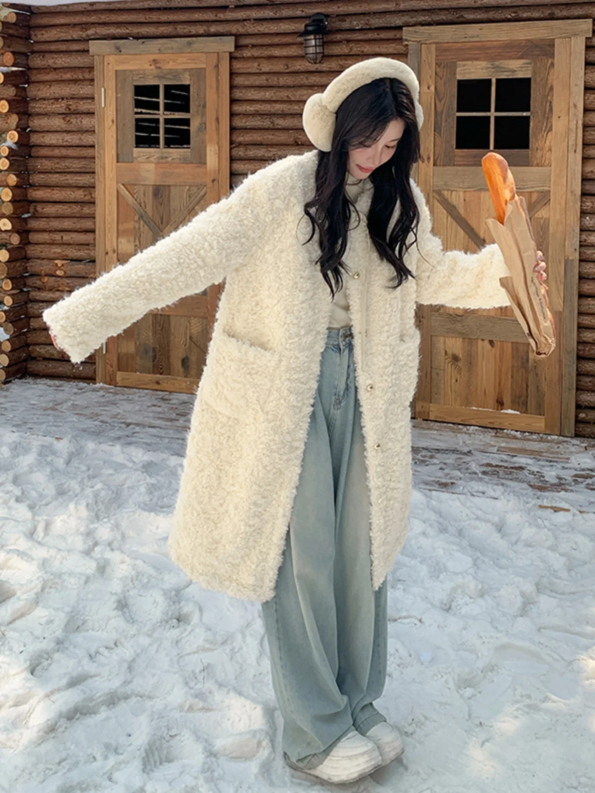 Меховой интегрированный бархат из оленьей кожи новинка 2024 женская зимняя теплая