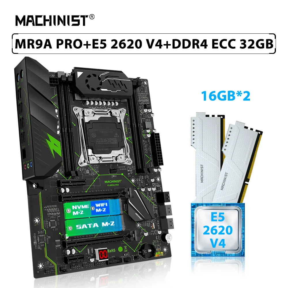 

MACHINIST MR9A PRO X99 Motherboard Set LGA 2011-3 Kit Xeon E5 2620 V4 Processor CPU 2pcs*16GB=32GB ECC DDR4 Memory RAM NVME SSD