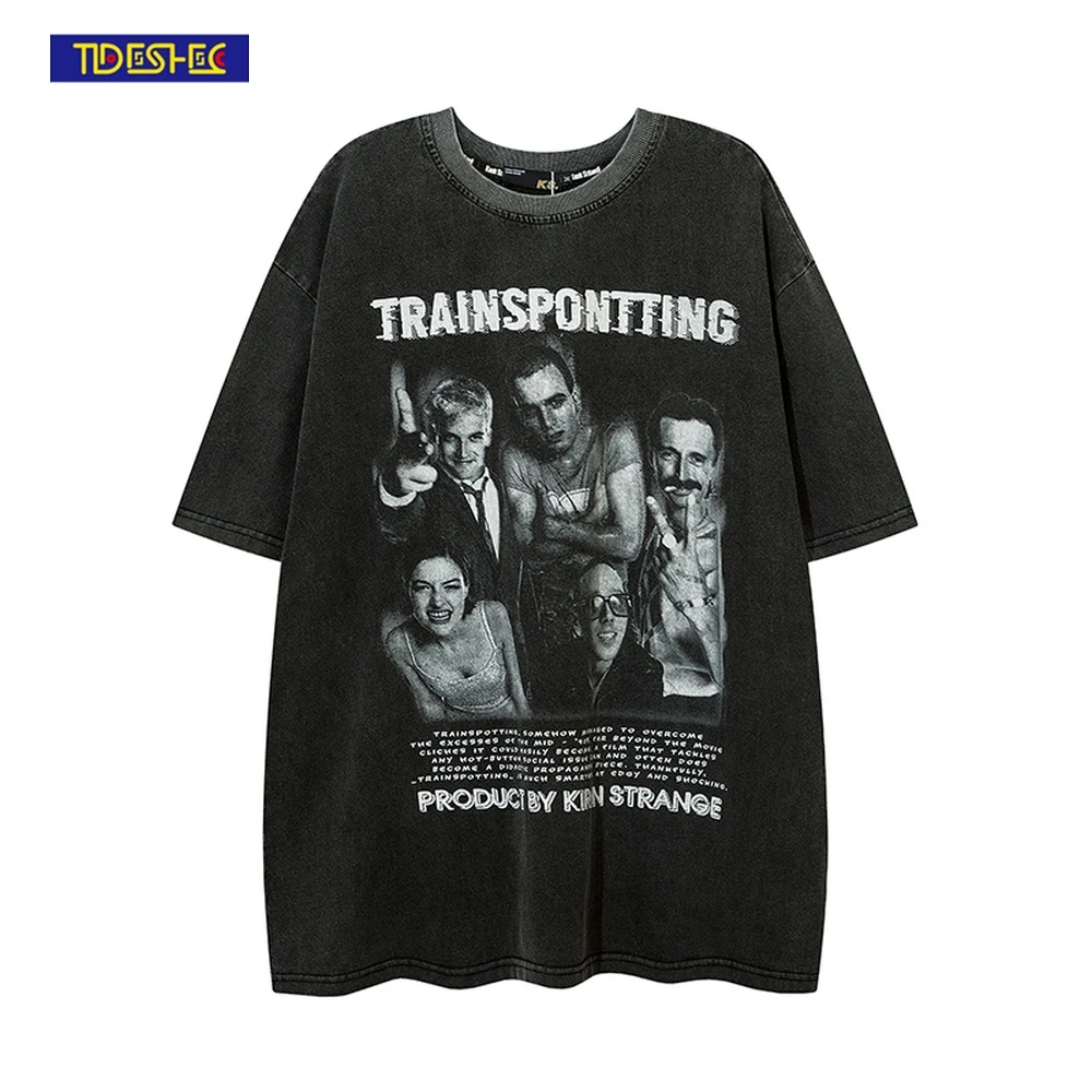 

TIDESHEC 2022 T-shirt Men Portrait Print Hip Hop Streetwear Tshirt Cotton Men Washed Vintage T Shirt Harajuku Tee Top Summer