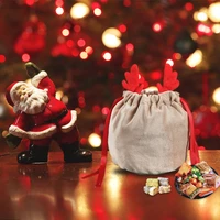 reusable cute reindeer antler drawstring small bags christmas velvet drawstring gift bag cookie bags party supplies gift party