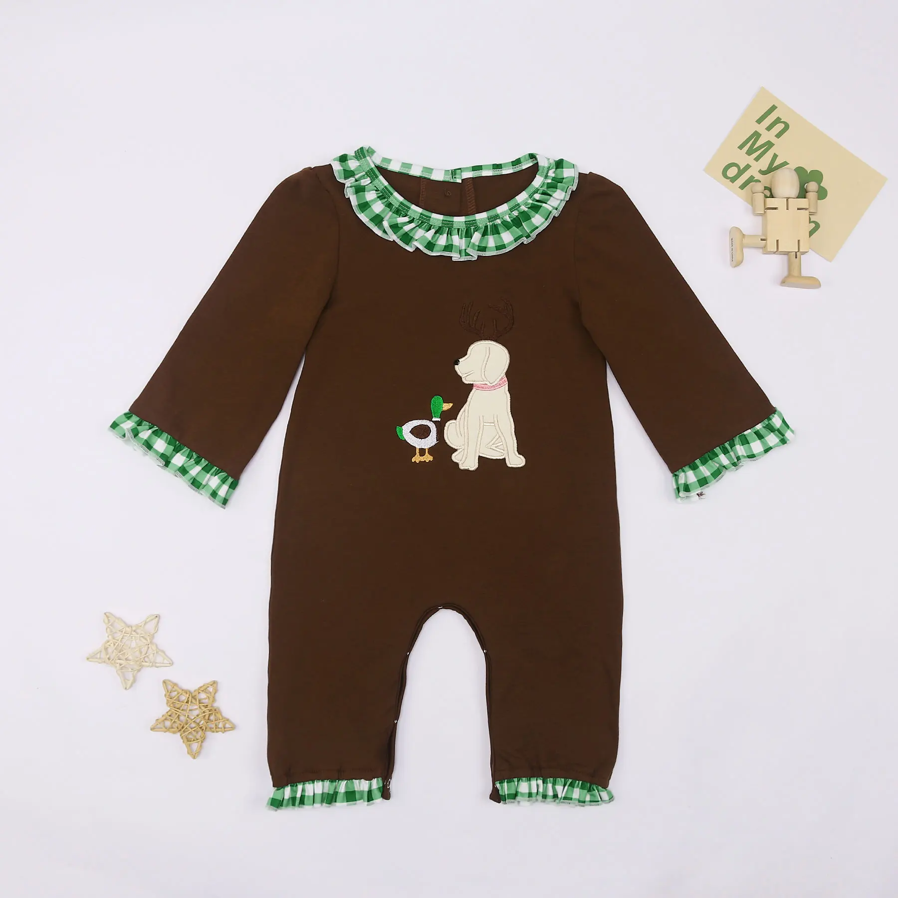 

New Design 0-3T Bubble Lovely Casual Wear Romper Babi Girls Clothes Pumpkin Duck Embroidered Bodysuit Lace Shorts One Piece