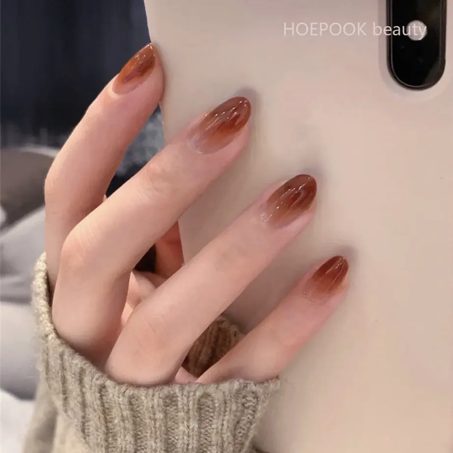 

24pcs Fashion Coffee Gradient Wearing Fake Nails Artificial Square Head Acrylic Press On Nails Seamless Removable False Nails