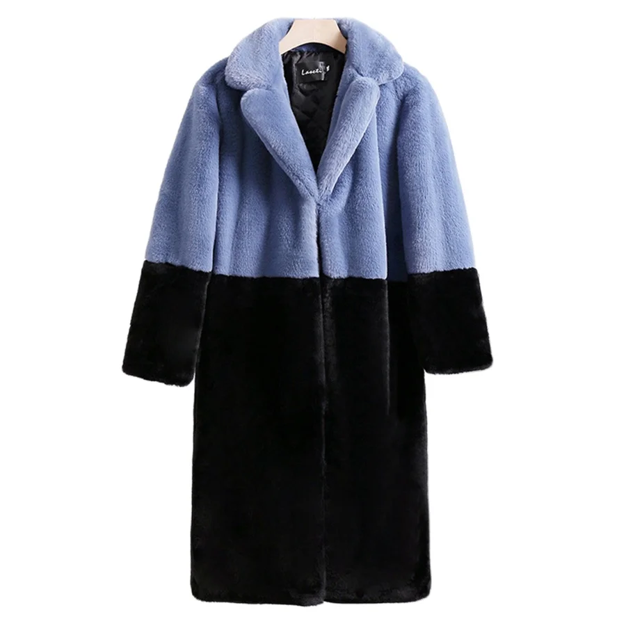Oversized 5XL Winter Faux Mink Fur Long Coat Womens Spliced Warm Thick Overcoat Casual Loose Plush Soft Outwear Top Jackets