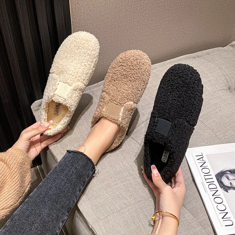 Winter Girls White Wool Moccasins Women Comfy Lambswool Flats Fleeces Loafers Femme Plush Warm Fur Boots Elastic Slip On Shoes