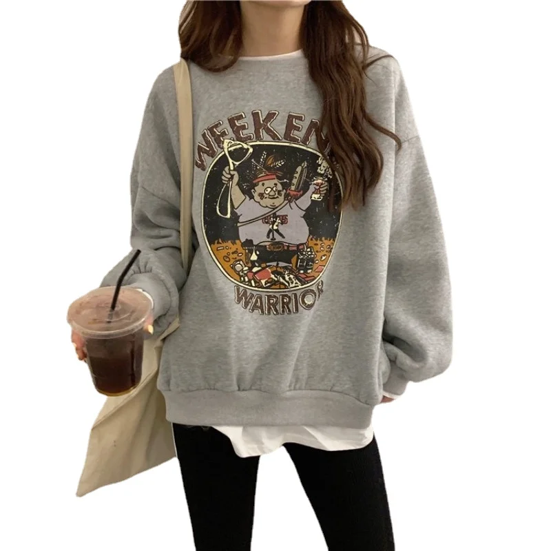 

2022 Spring Design Chic Hong Kong Style Top Long Sleeve Fake Two Pieces Long Sweater Female Korean Style Outerwear Anime Hoodies