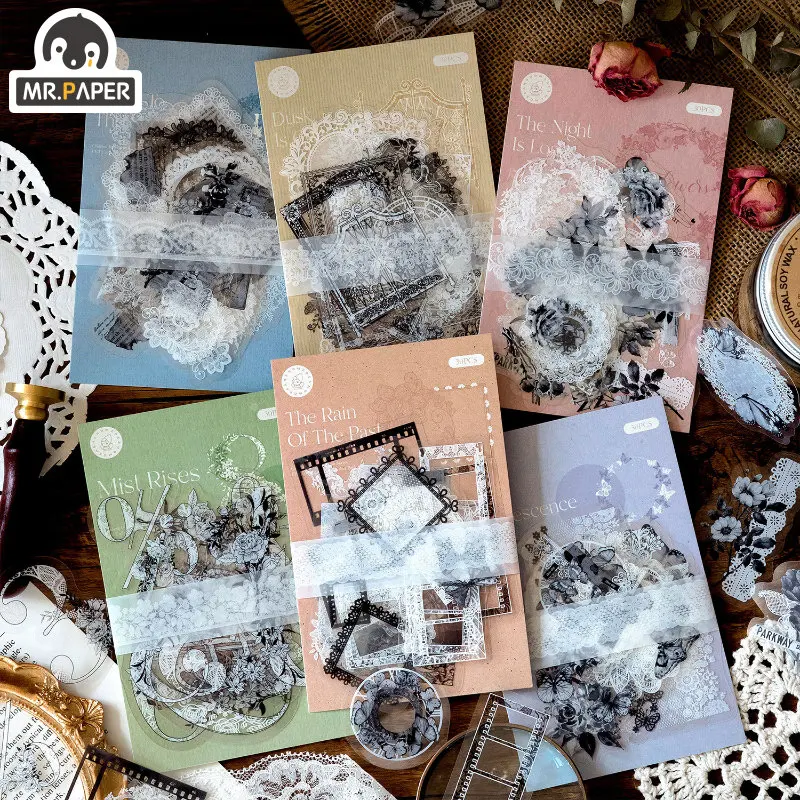 

Mr. Paper Light Vintage Lace Stickers Handbook DIY Decoration Material Aesthetics Stationery Stickers Pencil Case Decor