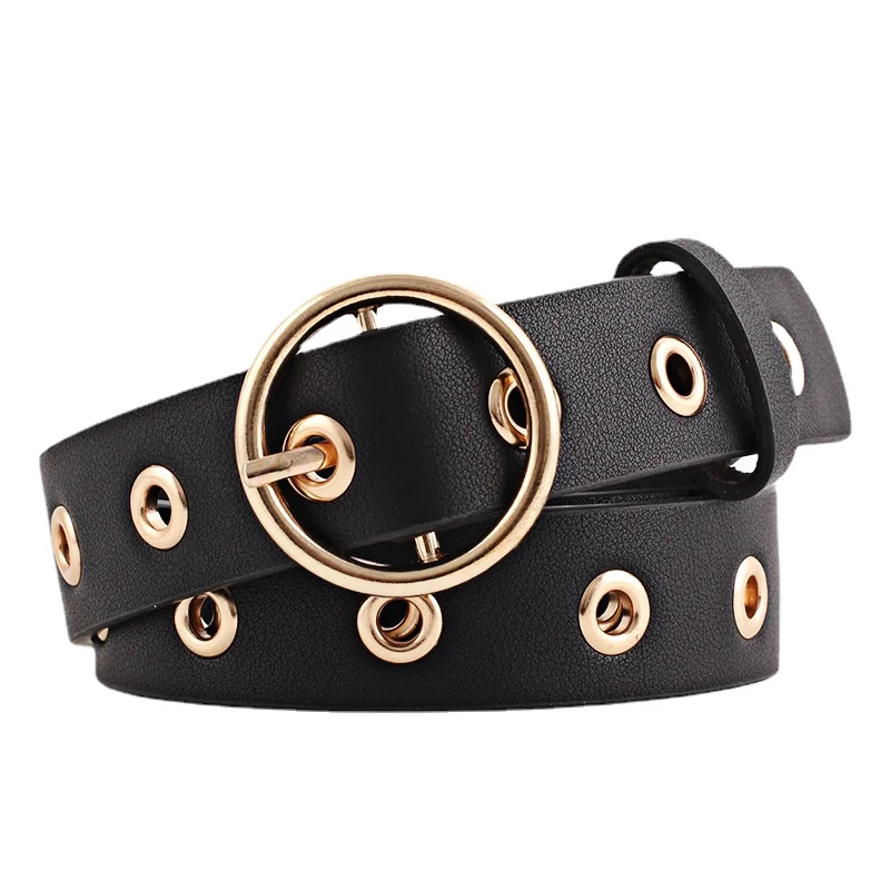 

Women Belt Round Buckle Fashion Leather Belt for Women Black Pink White Blue Red Ladies Accessories Belts Jeans Waist Belt