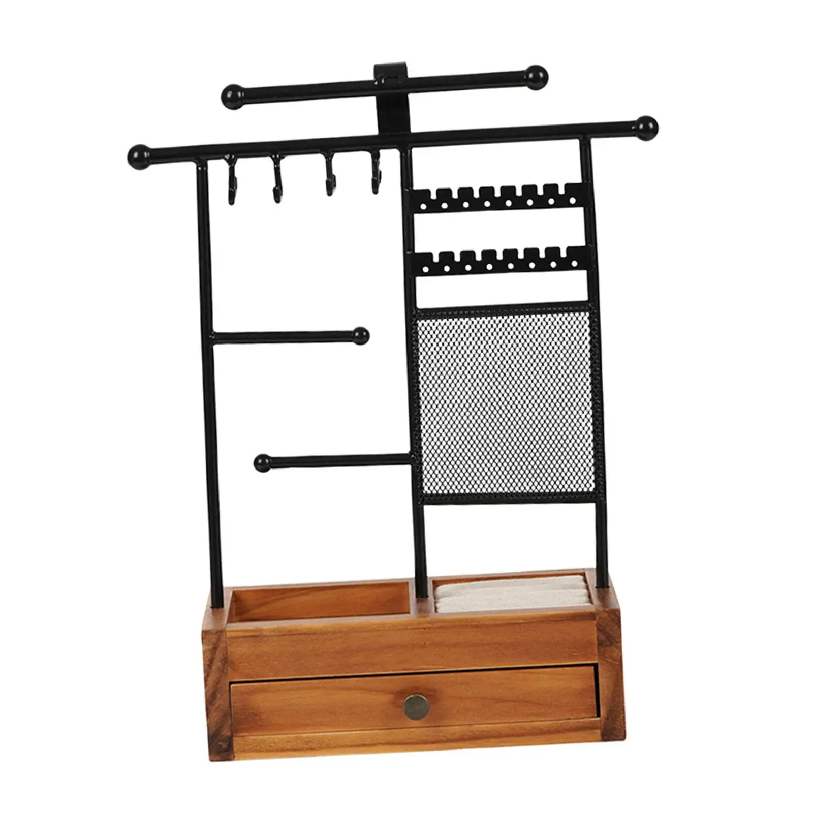

Jewelry Display Rack Earring Stand Earring Collection Holder with Wooden Tray for Ring Earring Cards Bracelet Dangle Necklace