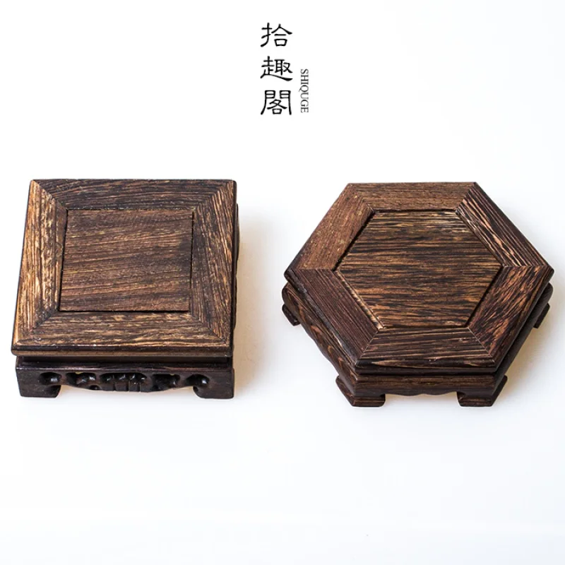 

Wooden Coaster Crafts Jade Ornaments Solid Wood Display Base Chicken Wings Wood Carving Support Pot Mat Purple Sand Teapot Holde