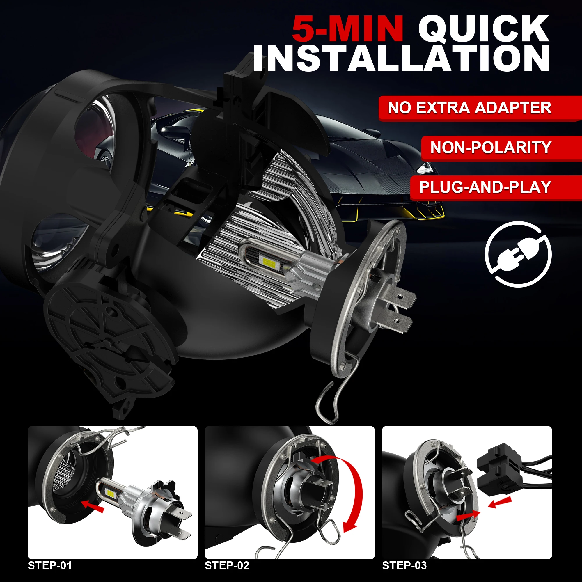 Фото Светодиодные лампы для фар 1500W Turbo H7, 1000000LM, мини-лампа 1:1 9054 CSP, беспроводные с вентилятором для автомобиля, Plug and Play, 6000K, CANBUS №4