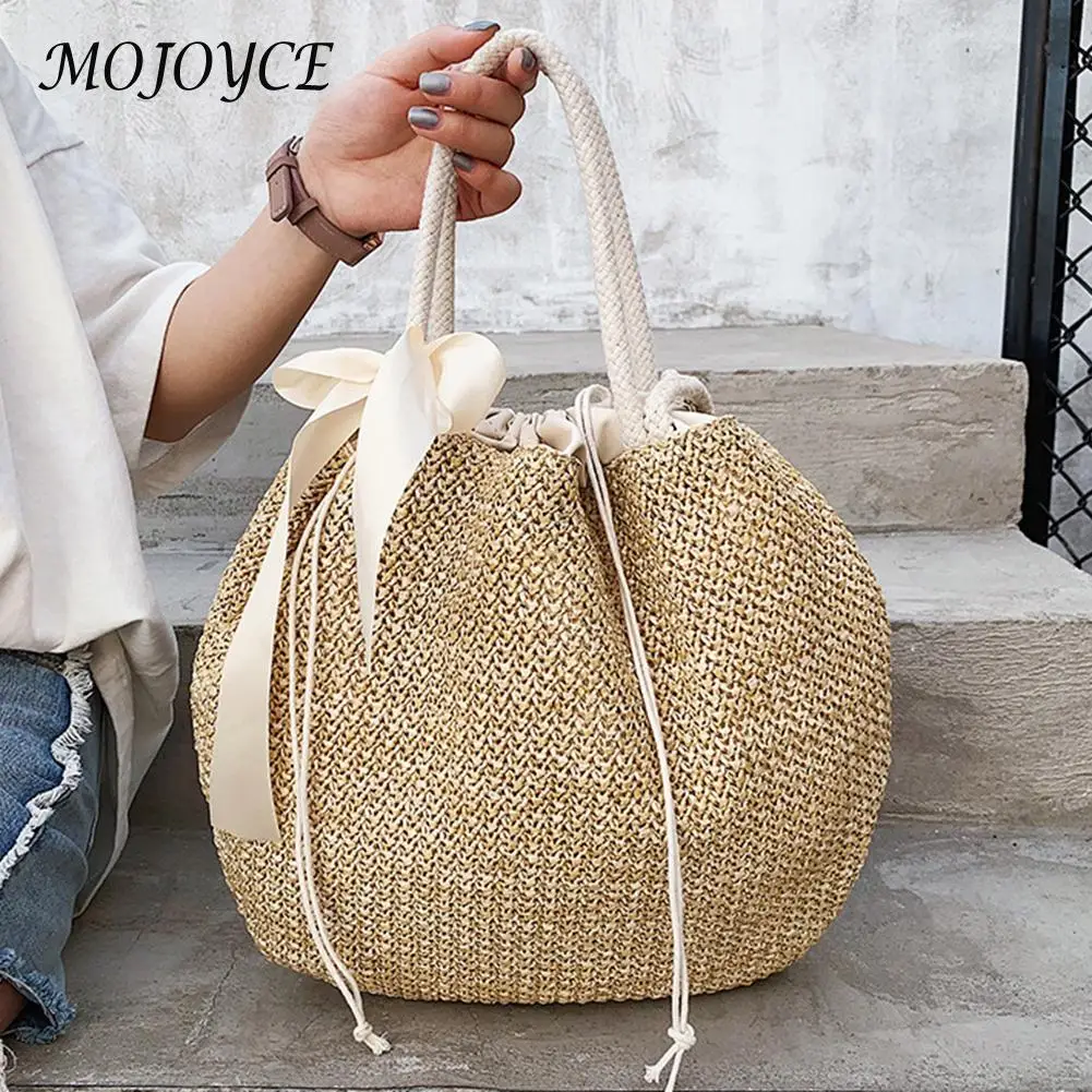 

Women Classic Straw Handbag with Bow Summer Beach Weave Sea Large Women Summer Shoulder Bag HandBags