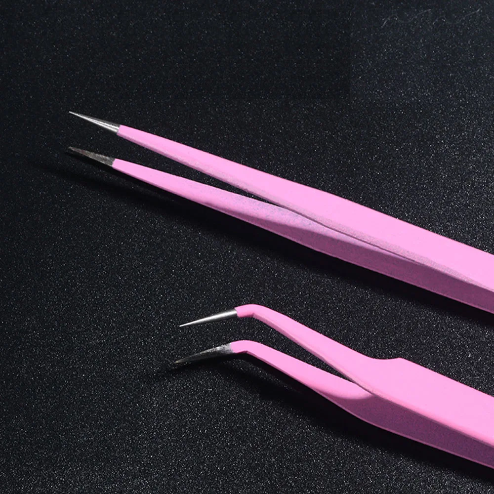 

Розовый Пинцет, прямые изогнутые инструменты для поднятия, наращивания ресниц, заостренный зажим, инструмент для маникюра и дизайна ногтей