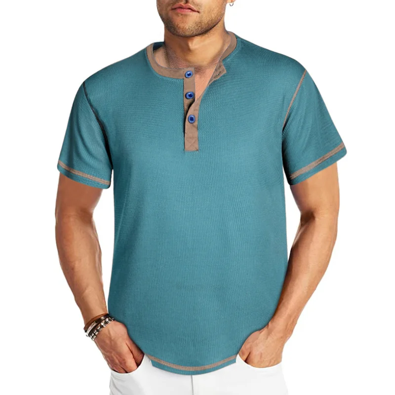 

Men's Color Matching Short Sleeved Polo Shirt Casual Street Outfit Round Neck Button Cardigan Breathable Vest Summer Oversized