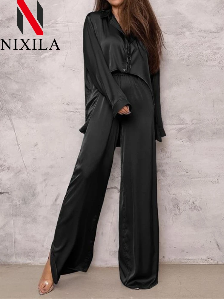 Новые летние свободные атласные комплекты из 2 предметов Женская Сексуальная