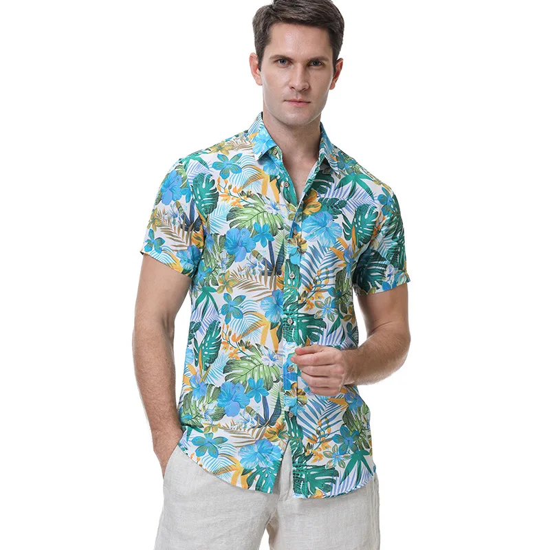 

Fashion Men Summer Casual Lapel Print Hawaiian Shirt floral shirt Beach Vacation short-sleeve loose T-shirt trend Men T-shirt