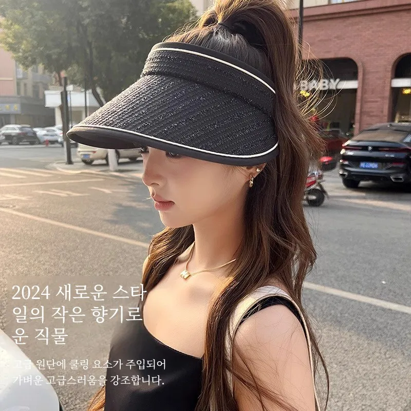 Изящная солнцезащитная шляпа лето 2024 новая женская с воздушным верхом виниловая