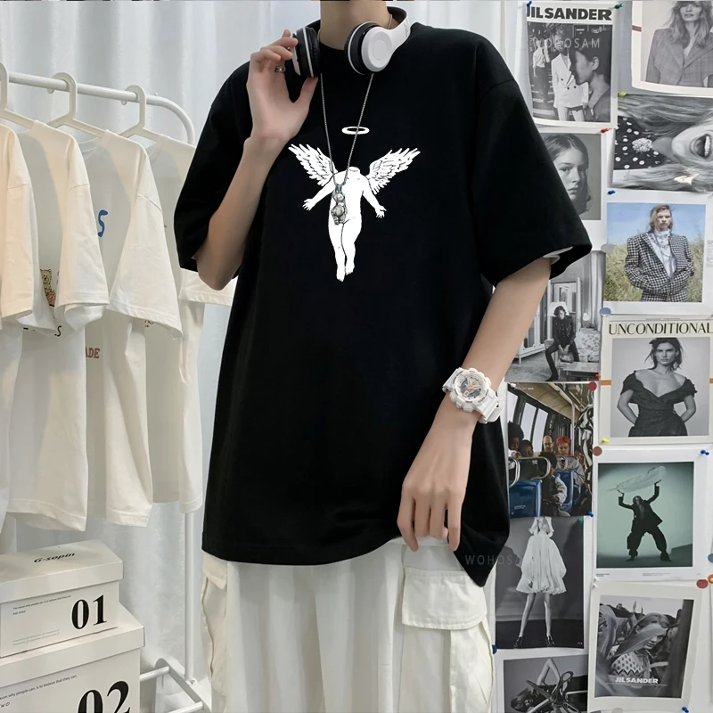 Футболка мужская летняя с круглым вырезом и коротким рукавом топ принтом