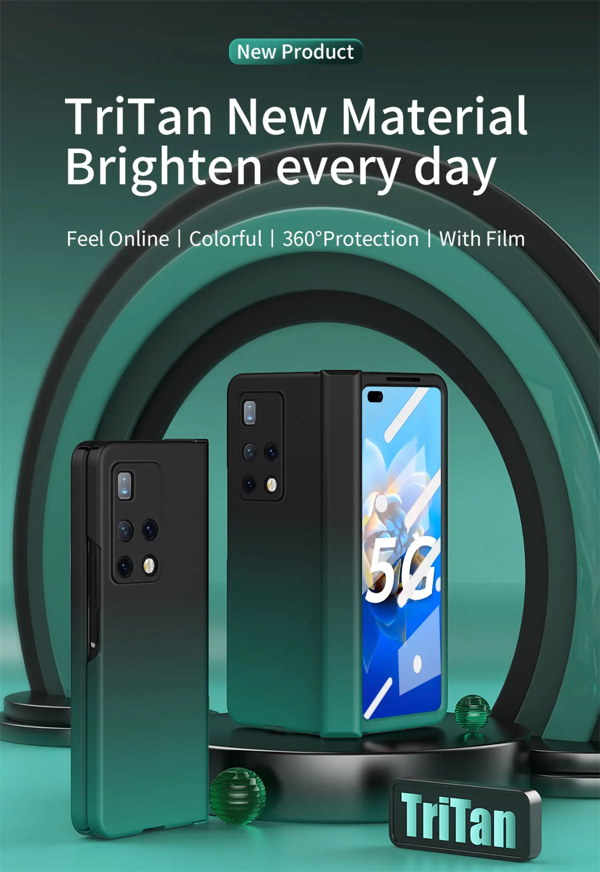 

Складной чехол с градиентными цветными петлями для Huawei Mate X2 с передней пленкой из закаленного стекла, защита от загрязнений, защита от царап...