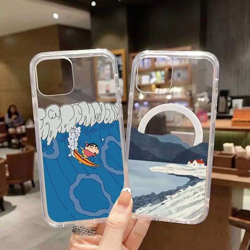 

Surfing Mountaineering Scenery Phone Case For iPhone 13 12 11 Mini Pro Max transparent Super Magnetic MagSafe Cover