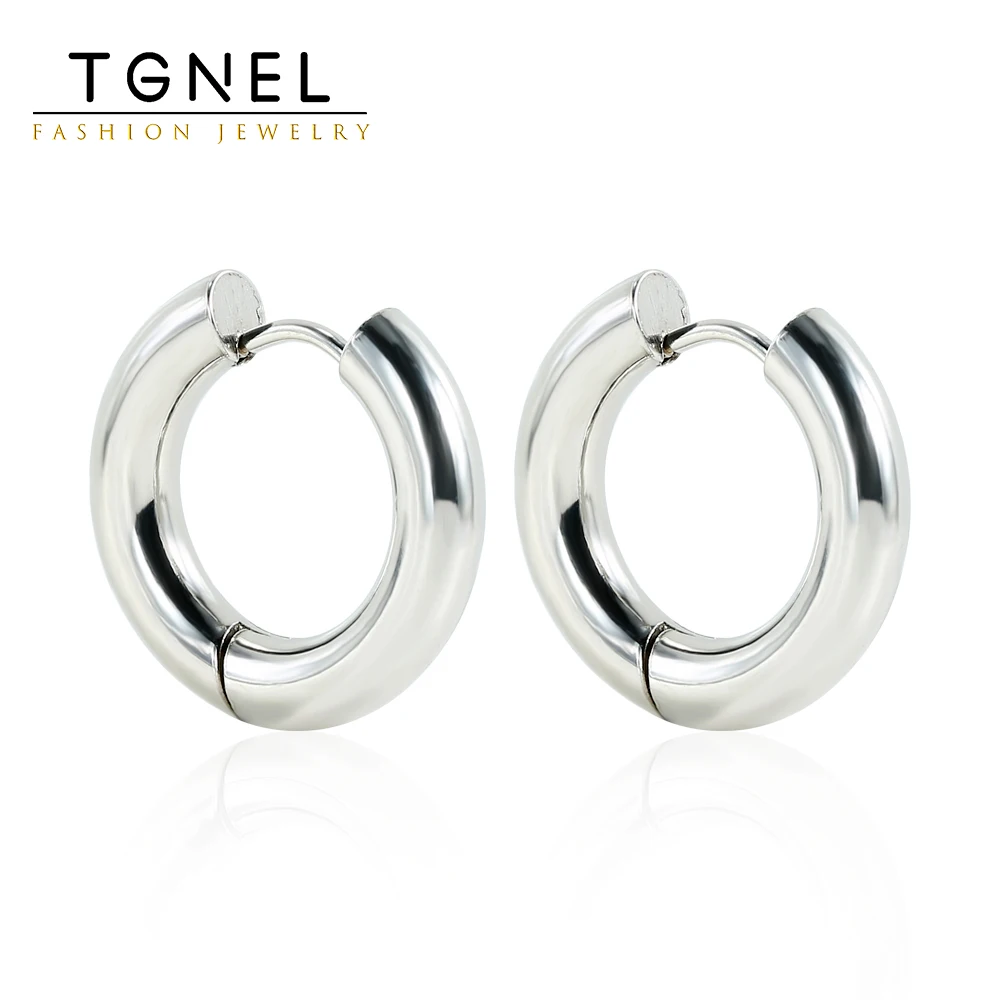 

Thick Hoop Stainless Steel Earrings For Men Women Silver Color High Polished Quality Ear Buckles Charm Trendy Jewelry