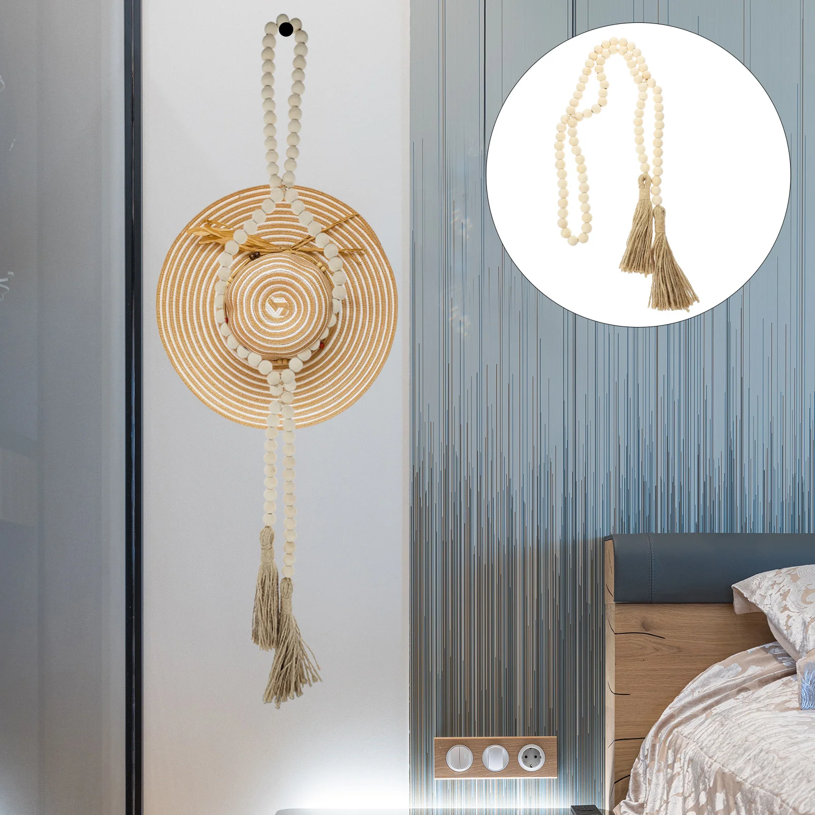 

Hat Rack Wood Bead String Hat Rack Adjustable Hat Rack Multifunctional Hat Hanger for Home Decor Decoration Hat Display