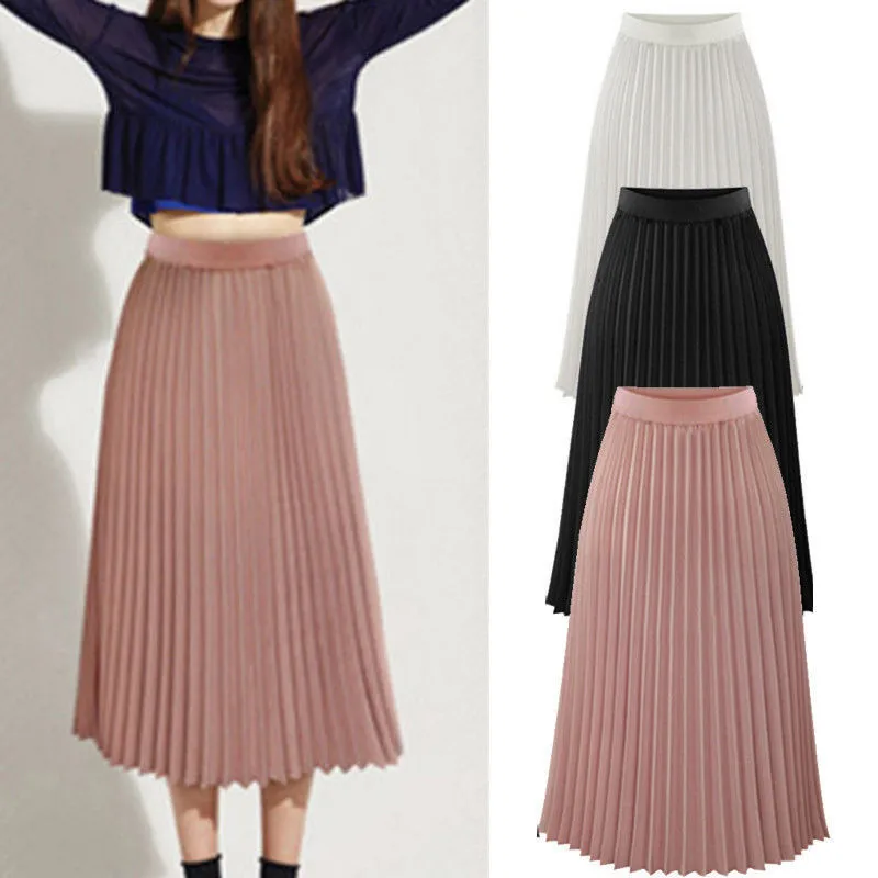 Spring And Autumn New Fashion Women's High Waist Pleated Solid Color Half Length Elastic Skirt Promotions Lady Black Pink Jupes |