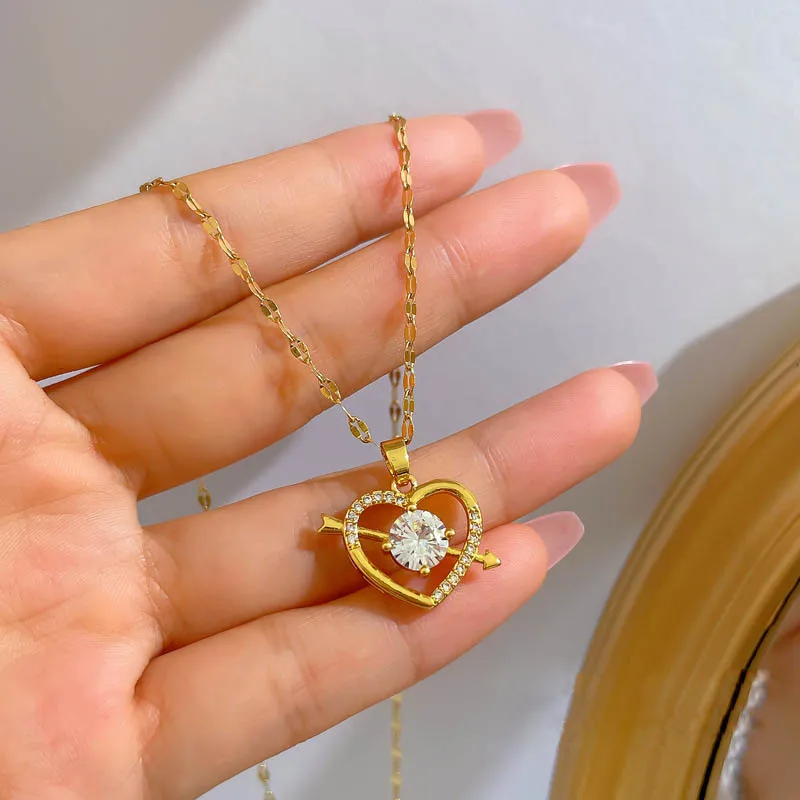 

Stainless Steel Chain Love Heart Necklace for Women Luxury Small Pendant Choker Necklace Cubic Zircon Collar Jewelry Lovers Gift