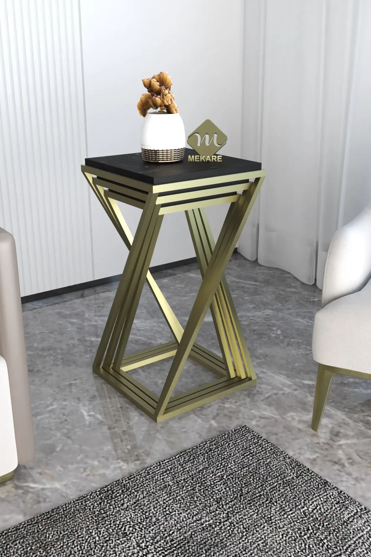 

Desing Gold Kum Saati Zigon Sehpa Siyah Mermer 3 PCS