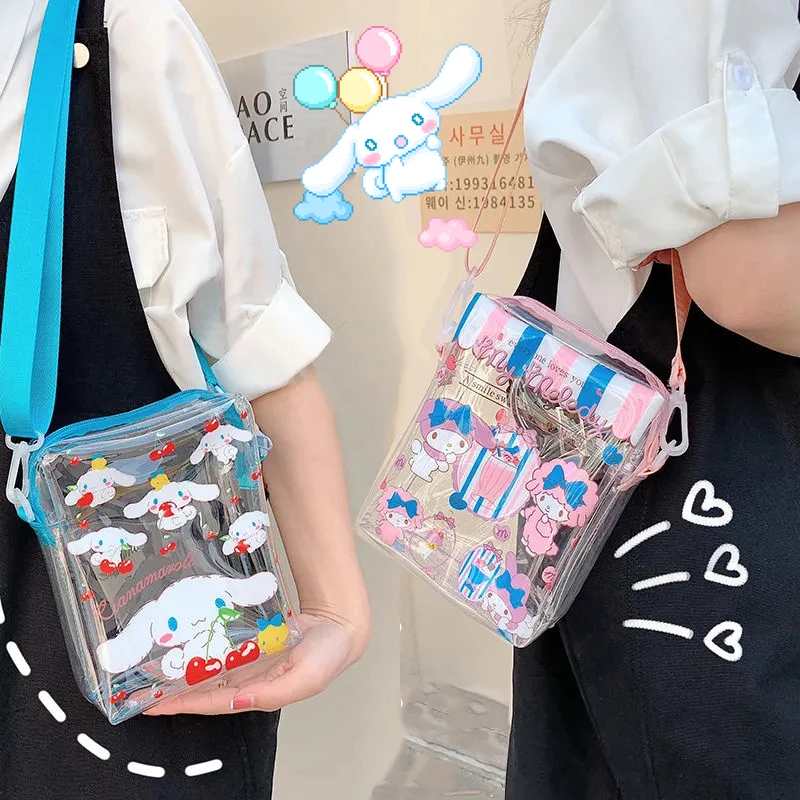 

Kawaii Sanrios аниме Cinnamonroll Melody прозрачная сумка через плечо, водонепроницаемая сумка-мессенджер для девушек, Студенческая сумка для покупок, подарок