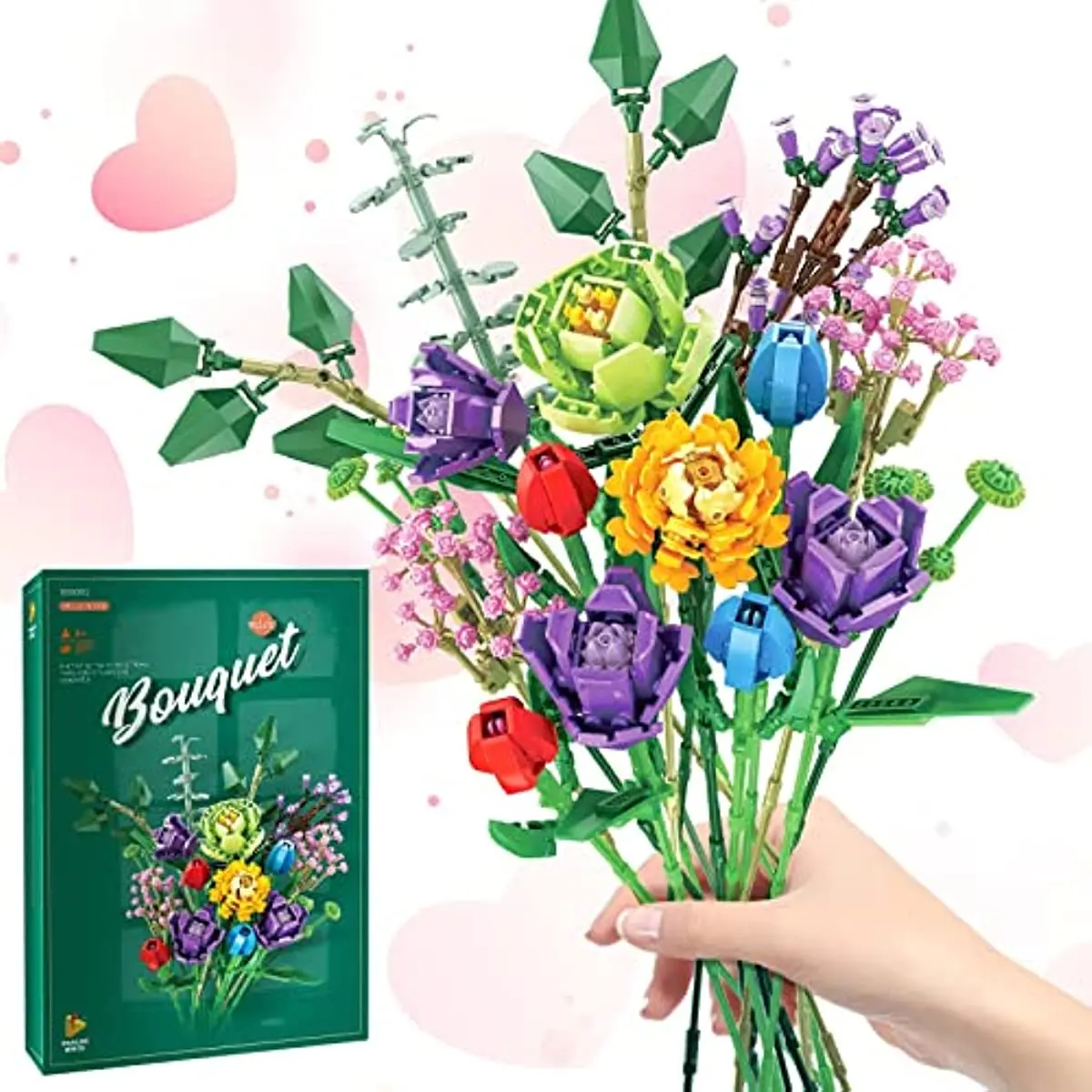 

Bouquet Building Sets,Artificial Flowers Botanical Collection Block Toys for Adults & Girls Mothers Day Valentines Birthday Gift