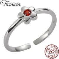trumium 925 sterling silver retro simple small flower rings gothic red blue cz open ring party wedding jewelry for women