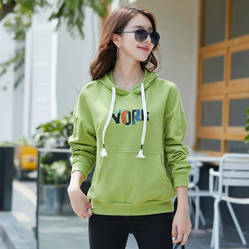 

Sweater new women's spring clothes loose Korean version ins trendy long sleeved hooded embroidered letters temperament versatile