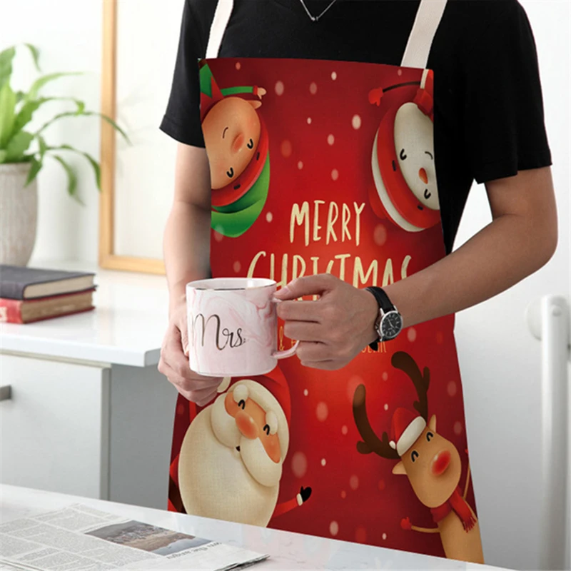 

Cartoon Santa Claus Pattern Woman Kitchen Apron 68x55cm Kid Sleeveless Aprons Christmas Cooking Home Cleaning Tools