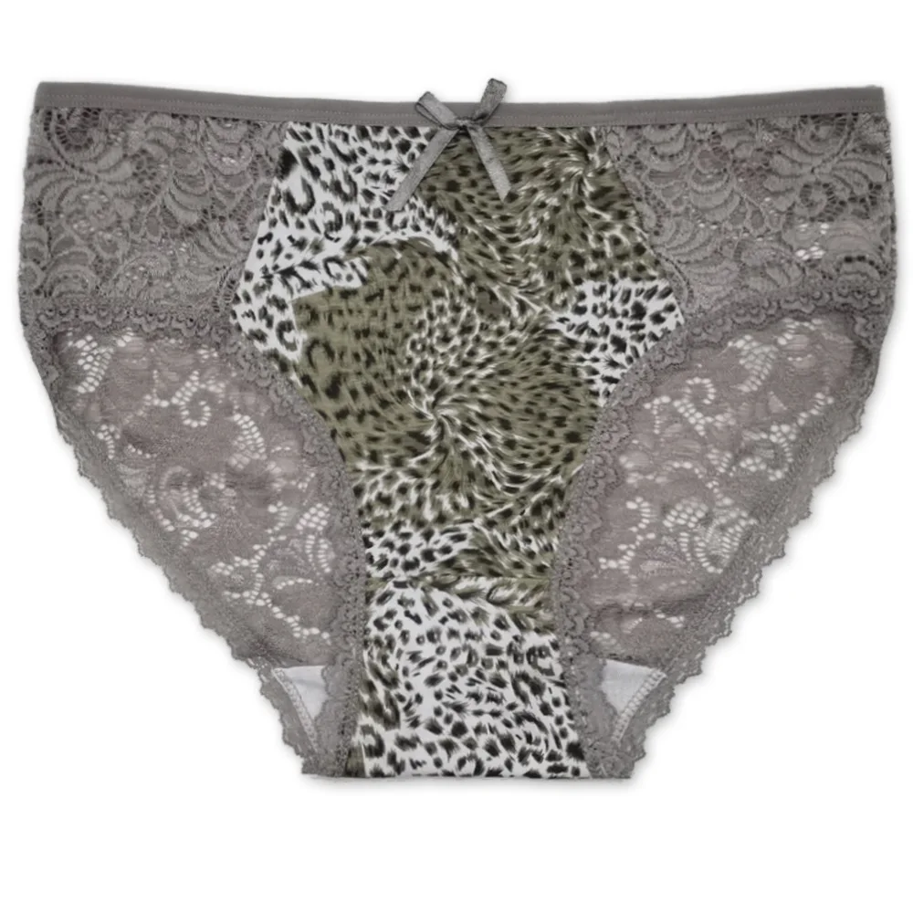 6PCS Lace Edge Plus Size Pants Personality Leopard Print Women's Underwear Mid Waist Female's Sexy Panties