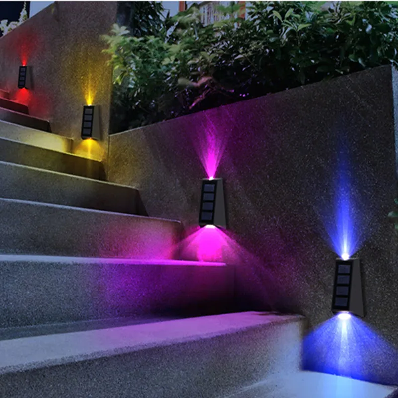 

Solar Stair Lamp Up And Down 7 Color Changing Lighting LED Solar Garden Decor IP65 Waterproof Wall Light Fence Lamp 2Pcs Outdoor