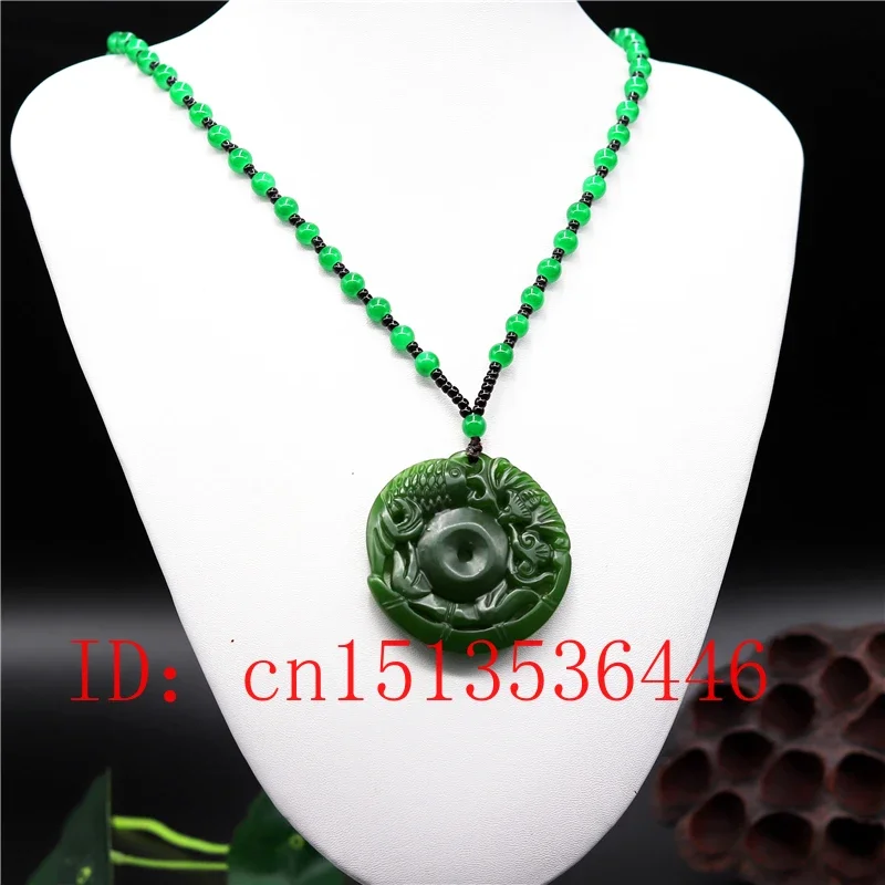 Натуральная Зеленая китайская рыба резная нефритовая подвеска Очаровательная