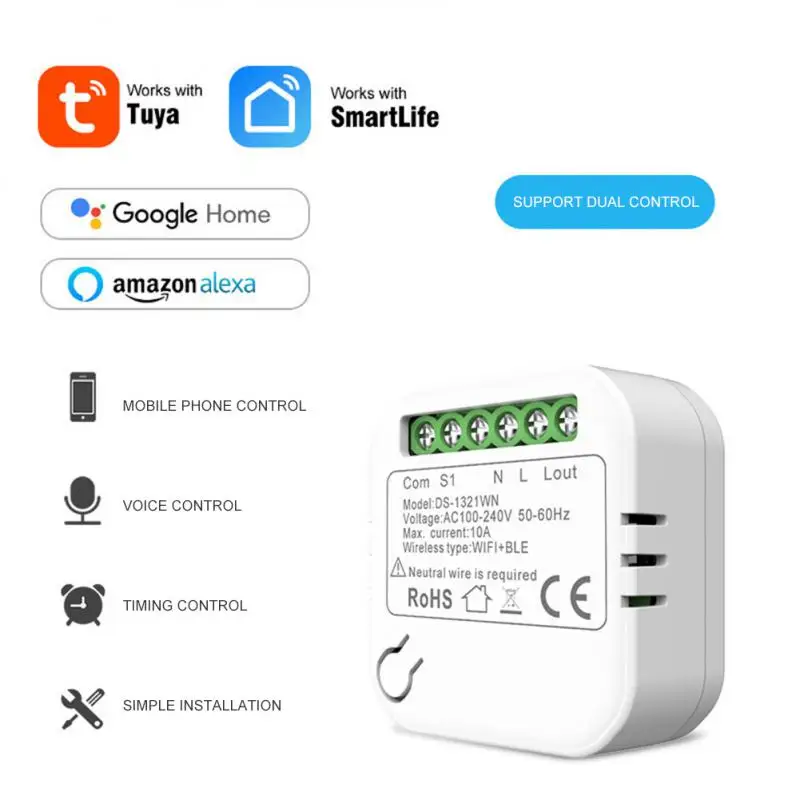 

Universal Wifi Wireless Switch Mini Intelligent Switch Module Single Fire Zero Fire Work With Alexa Google Home Timing