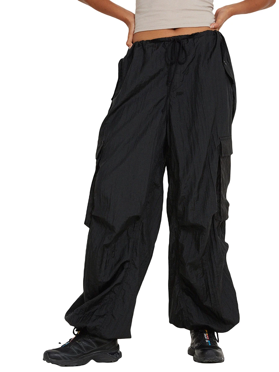 

Znidweer Women s Baggy Cargo Pants Y2K Drawstring Parachute Pants Hip Hop Sweatpants Hippie Joggers Wide Leg Trousers