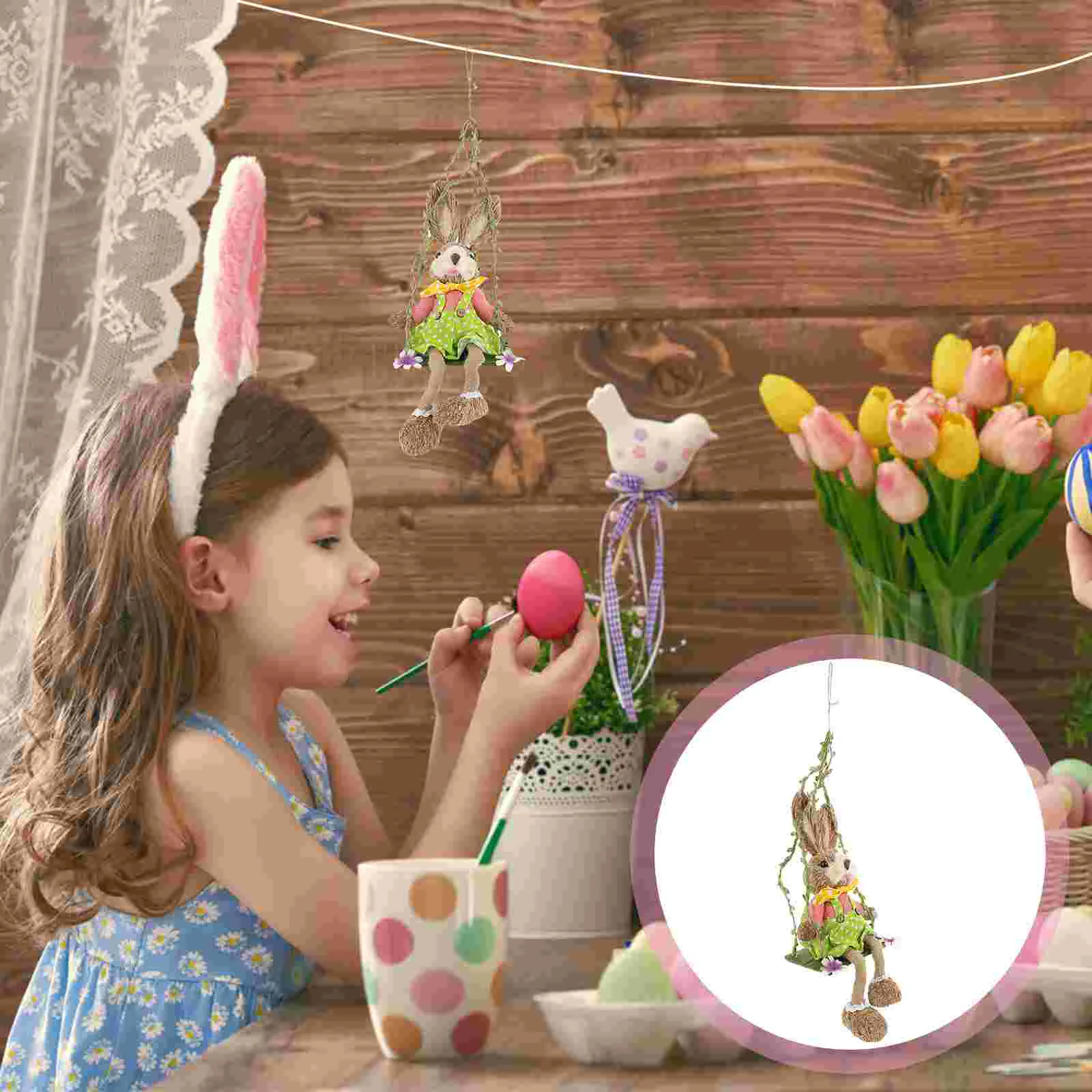 

Straw Easter Rabbit Bunny Figurine Ornament Woven Decoration Furniture Festival