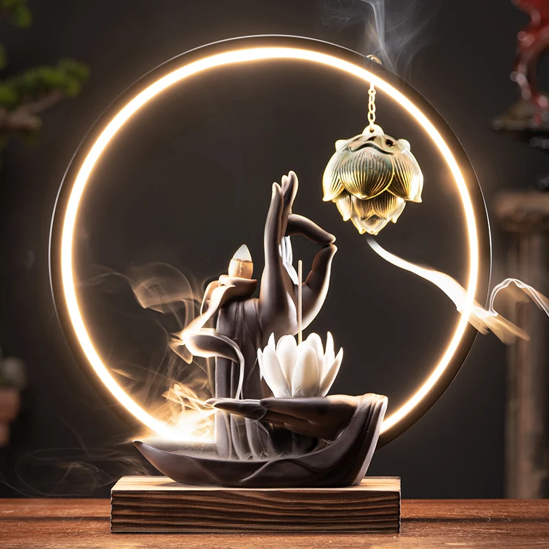

Luxury Oil Burner Lotus Incense Burner Zen Mood Modern Halloween Incense Candle Humidifier Encensoir Home Decorating WWH200YH