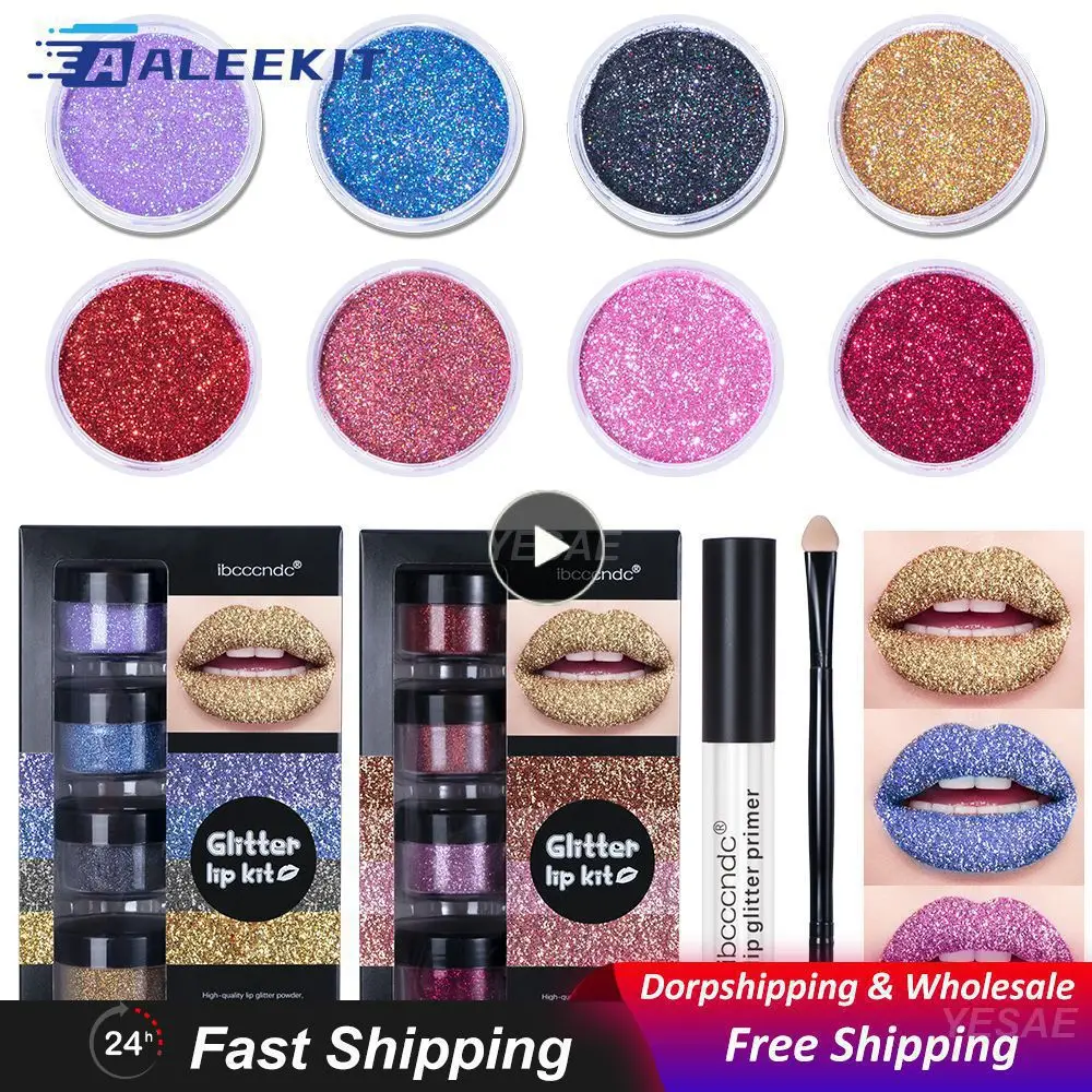 Набор для губ с блестками кисть блеск 1 набор косметика блестящая пудра праймер