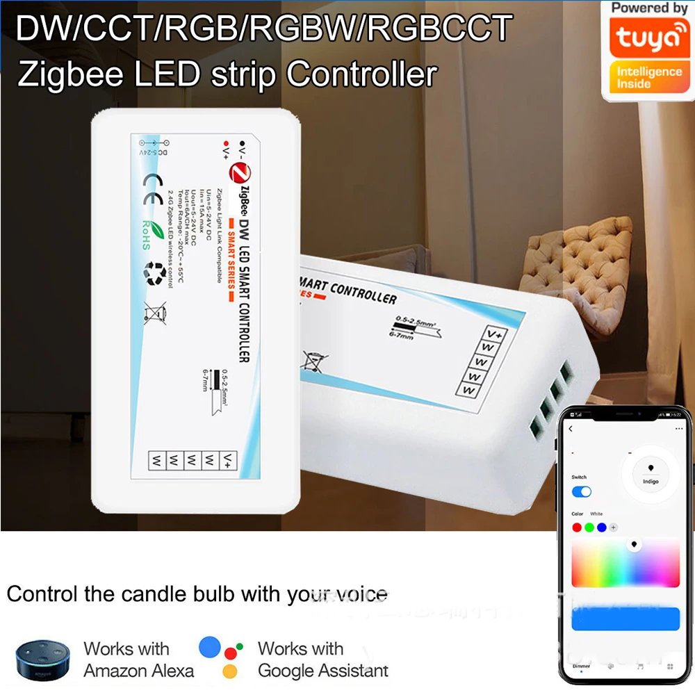 

Светодиодная ленсветильник Tuya 3,0 Zigbee Smart RGB RGBW + CCT, 5-24 В, пульт дистанционного управления