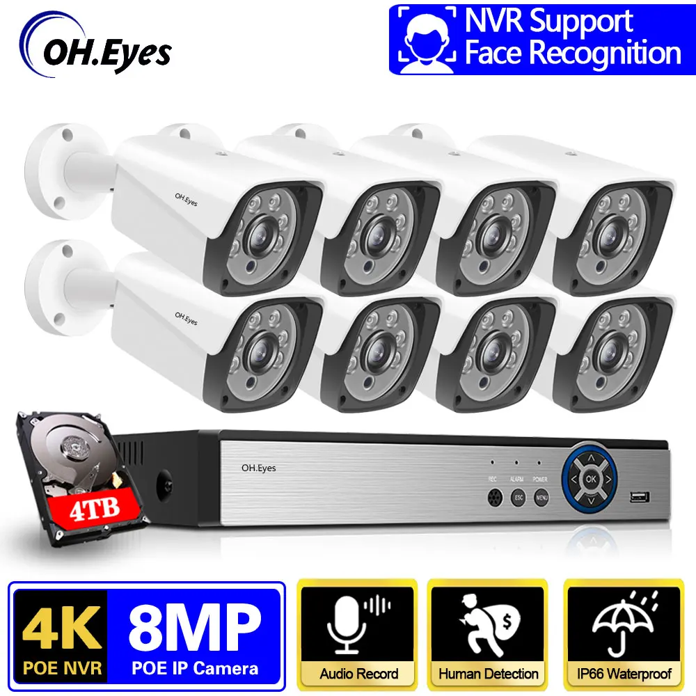 

8-канальная 8-мегапиксельная 4K POE стандартная система видеонаблюдения со встроенным микрофоном и функцией Обнаружения Движения Plug/Play IP67 ком...