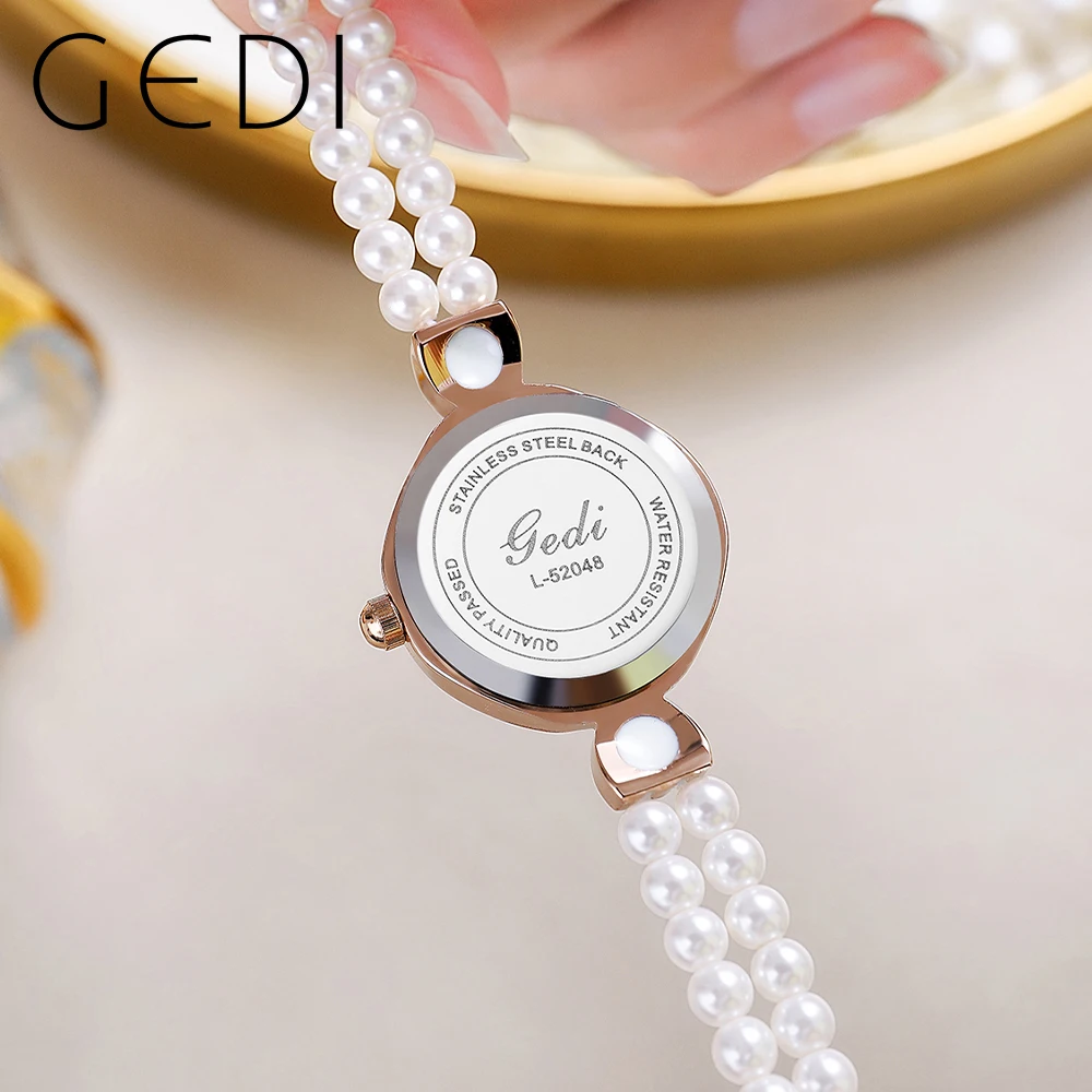 GEDI Luxury Women's Watches Waterproof Rhinestone Pearl Quartz Bracelet Watch for Women Elegant Ultra-thin Lady Watch Clock Gift
