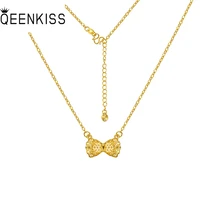 qeenkiss nc5317 fine jewelry wholesale fashion woman girl bride party birthday wedding gift hollow bowknot 24kt gold necklace