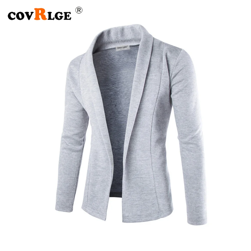 

Covrlge Simple Solid Color Men's Cardigan Slim Fit Versatile Sweater Jacket for Men Long-sleeved V-Neck Knit Sweater Male MWK060