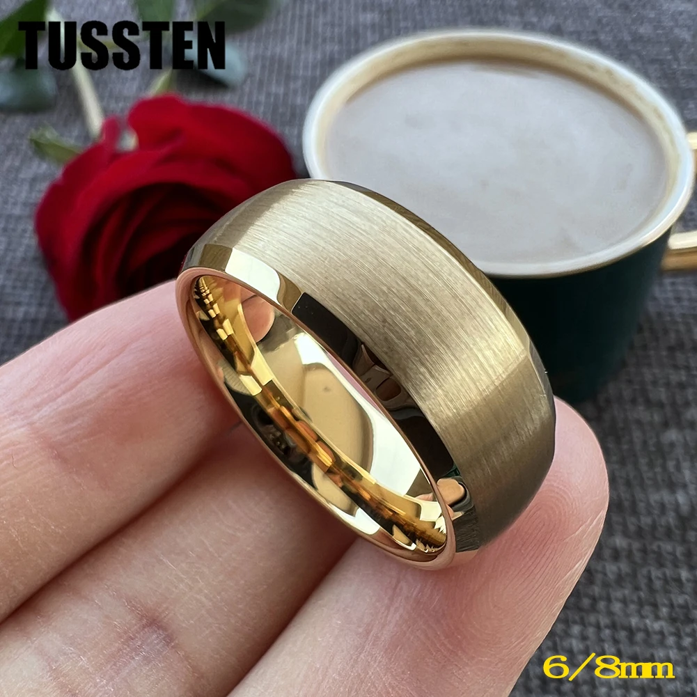 

Dropshipping TUSSTEN 6MM/8MM Tungsten Engagement Ring For Women Men Beveled Brushed Charm Jewelry Comfort Fit