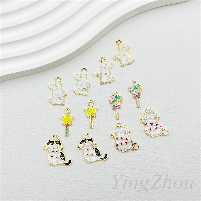 

10pcs Alloy Drip Oil Charms Lovely Couples Cat Rabbit Earring Pendant DIY Keychain Bracelet Necklace Jewelry Accessories