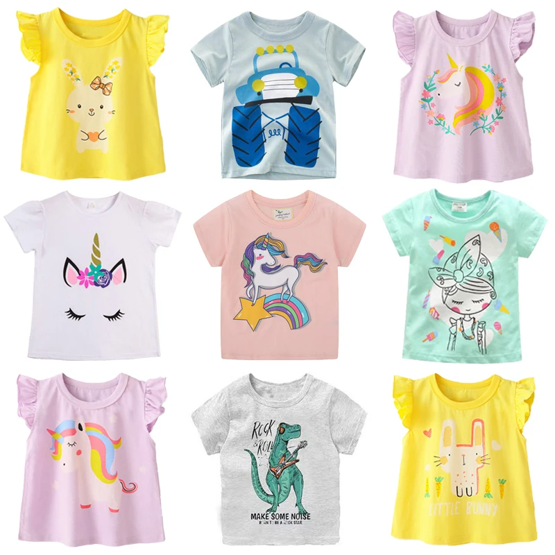 

Детская одежда в виде единорога, летние футболки для девочек с мультяшным принтом, Детские Топы с коротким рукавом
